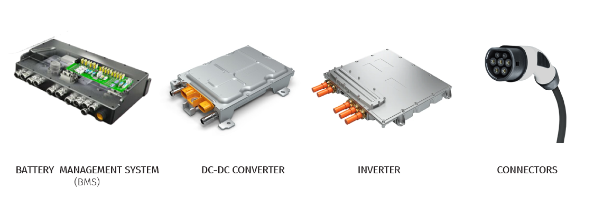 Battery Management System (BMS), DC-DC Converter, Inverter, Connectors